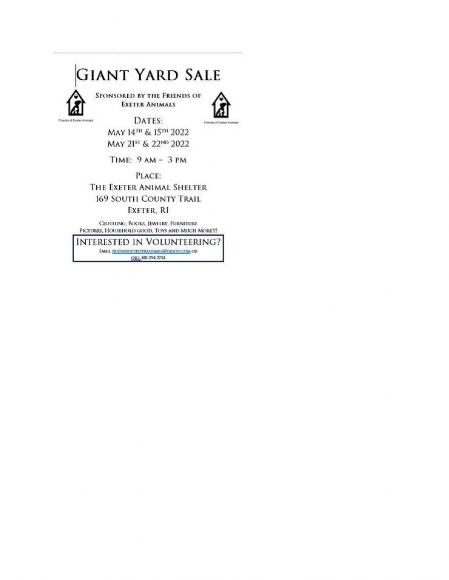 Friends of the Exeter Animals Giant Yard Sale